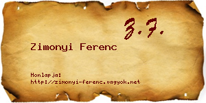 Zimonyi Ferenc névjegykártya